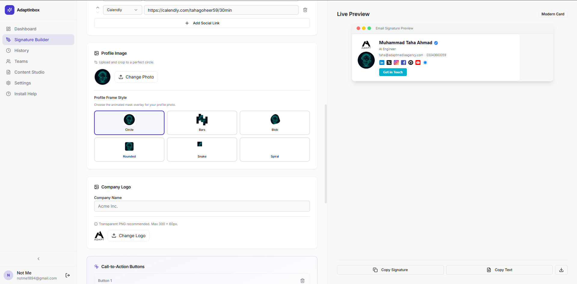 AI content generator — four structured copy frameworks powered by Claude AI with brand-aligned output